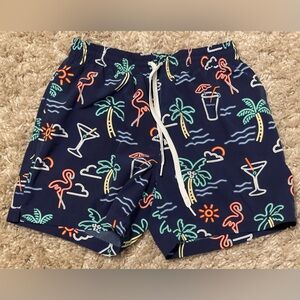 Chubbies Navy Tropical Print Swim Shorts, Small, 5.5 inseam